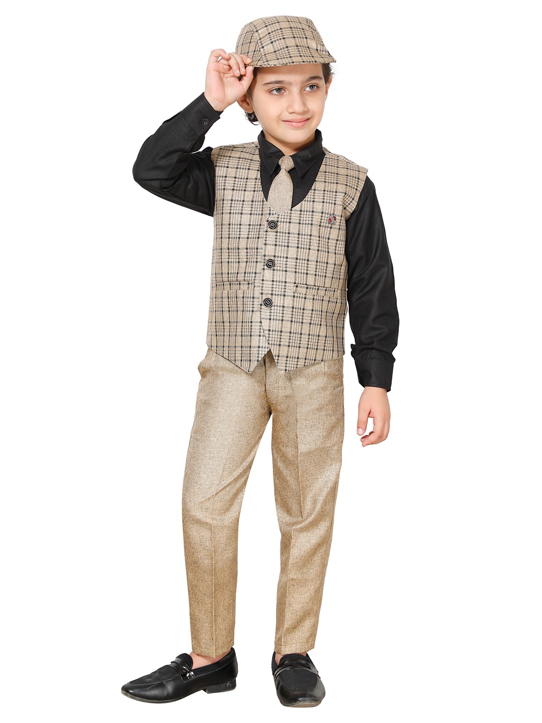 

FOURFOLDS Boys Beige 3 Piece Suit