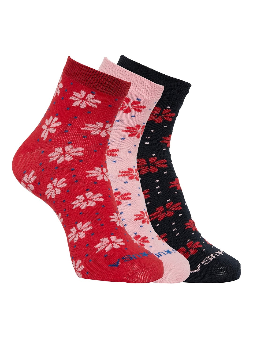 

JUMP USA Women Red & Pink Pack Of 3 Floral Patterned Ankle Length Socks