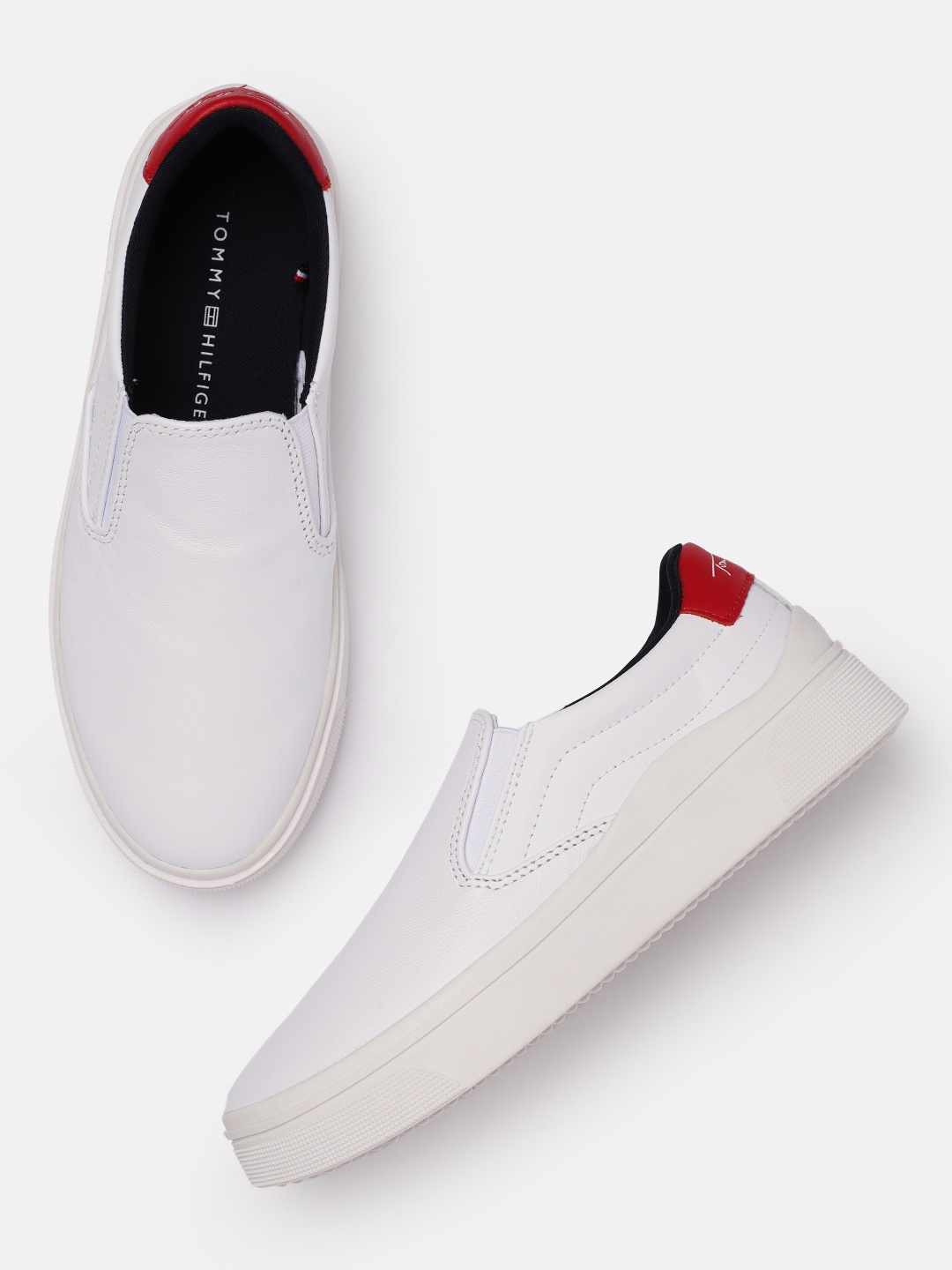 

Tommy Hilfiger Women White Leather Slip-On Sneakers