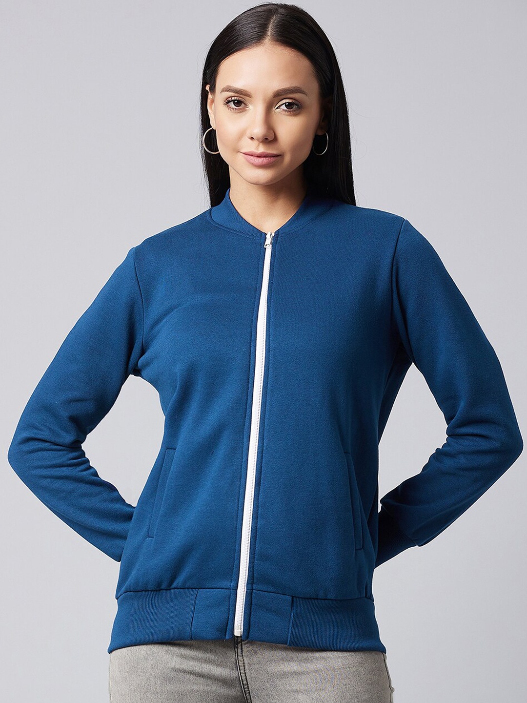 

DOLCE CRUDO Women Navy Blue Solid Sweatshirt