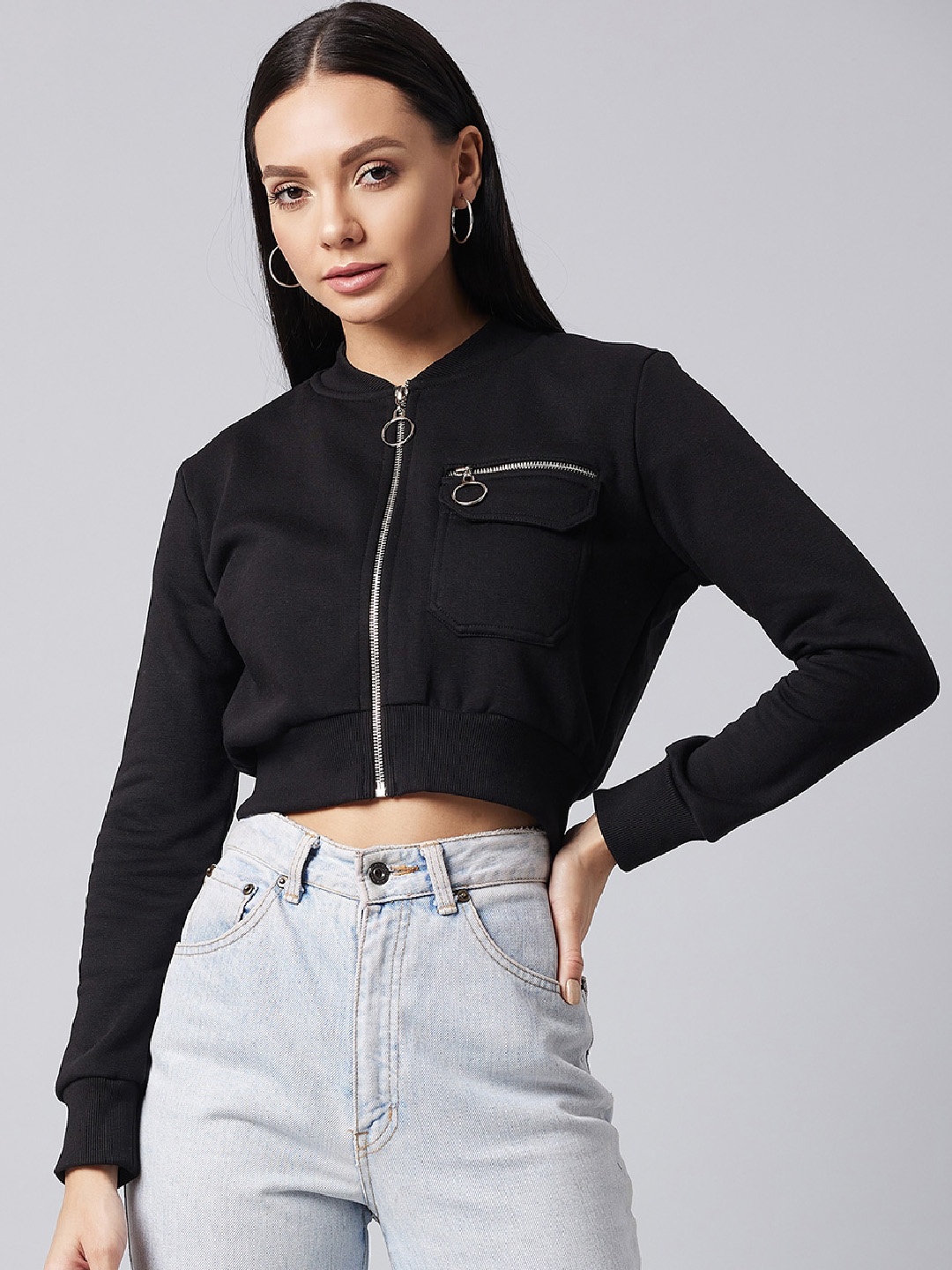 

DOLCE CRUDO Women Black Crop Tailored Jacket