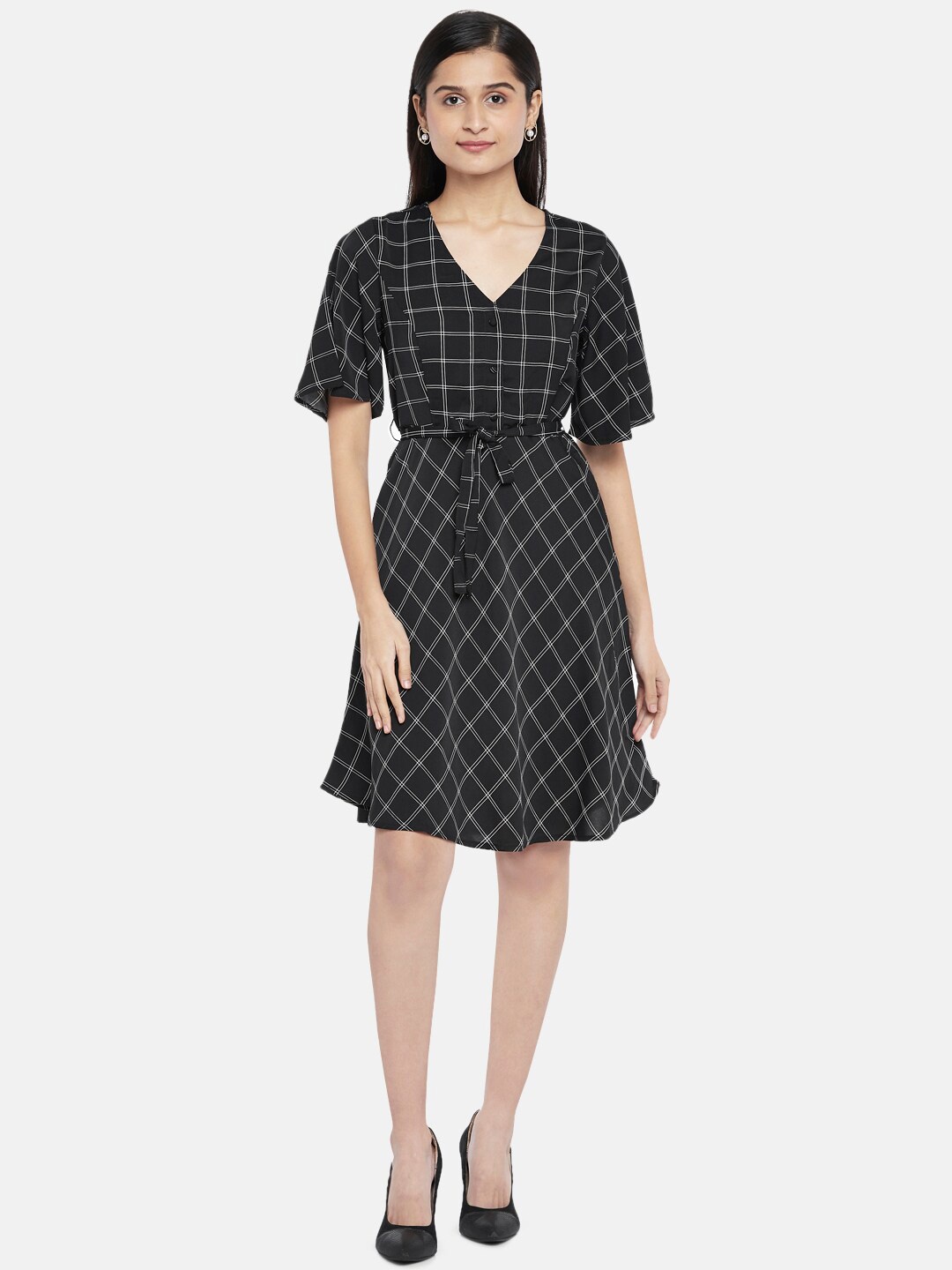 

Annabelle by Pantaloons Women Black & White Checked A-Line Dress