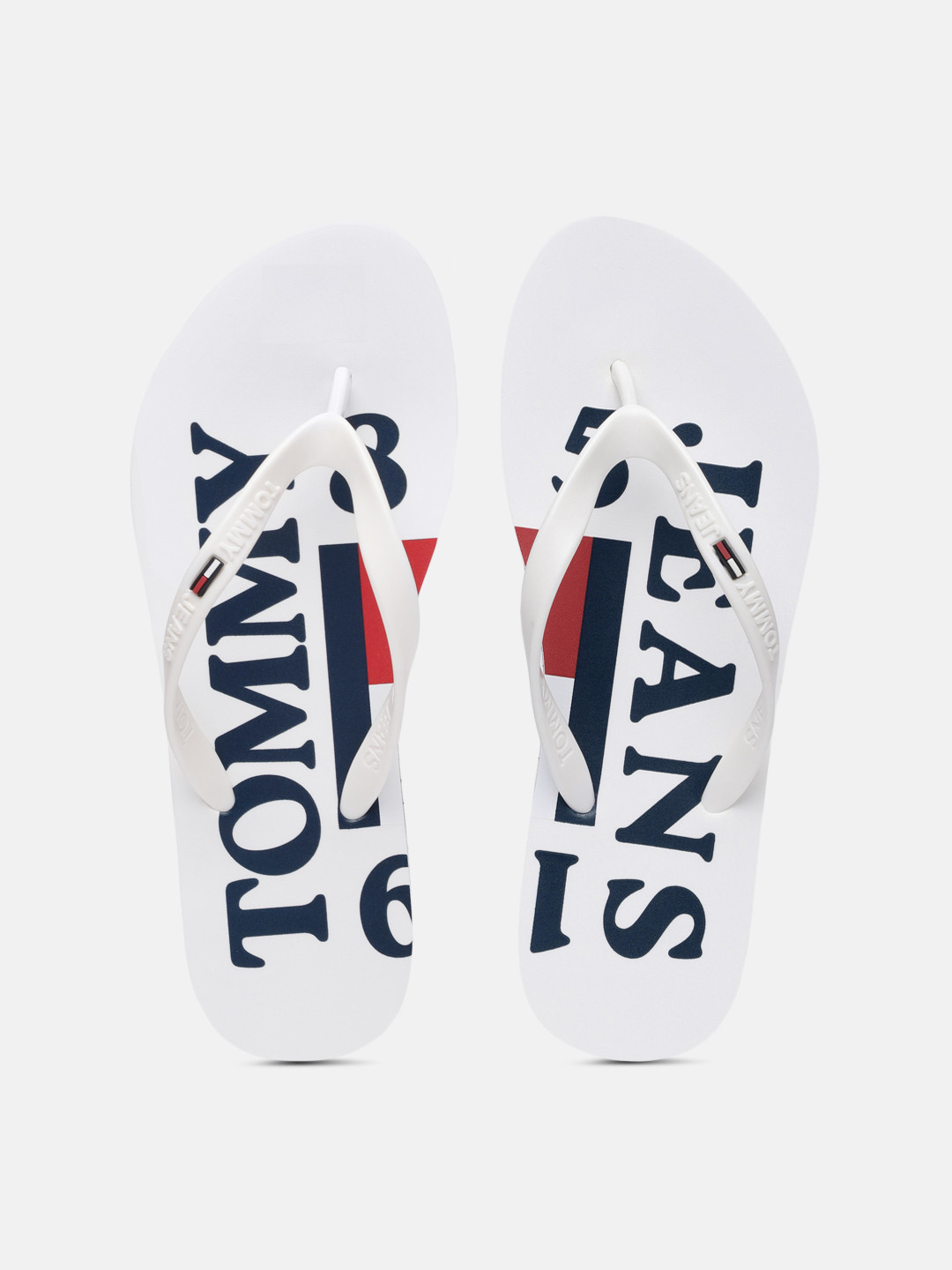 

Tommy Hilfiger Women White & Navy Blue Brand Logo Print Beach Thong Flip-Flops