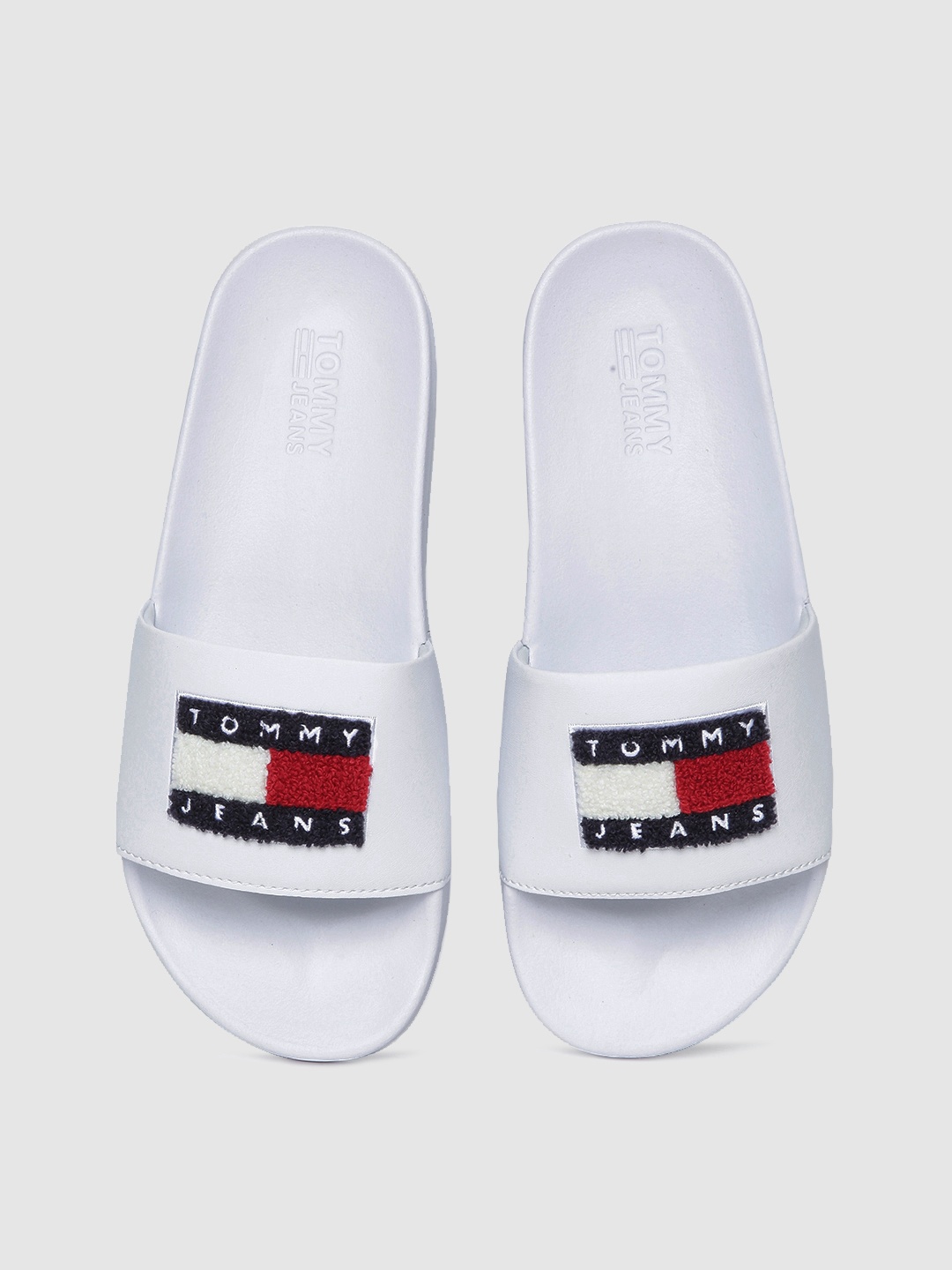 

Tommy Hilfiger Women White Woven Design Flag Poolslide Sliders