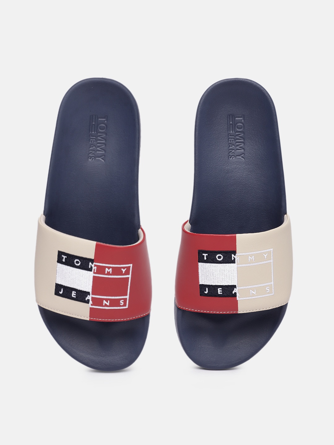 

Tommy Hilfiger Women Beige & Red Brand Logo Split Branding Embroidered Pool Sliders