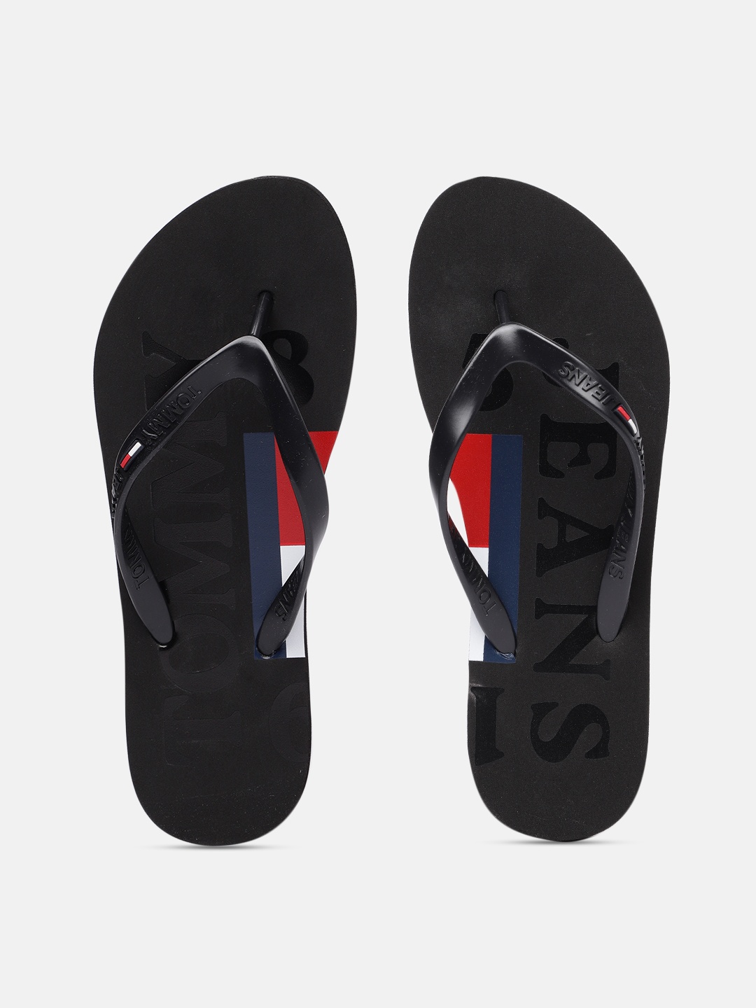 

Tommy Hilfiger Women Black Brand Logo Print & Embossed Beach Thong Flip-Flops