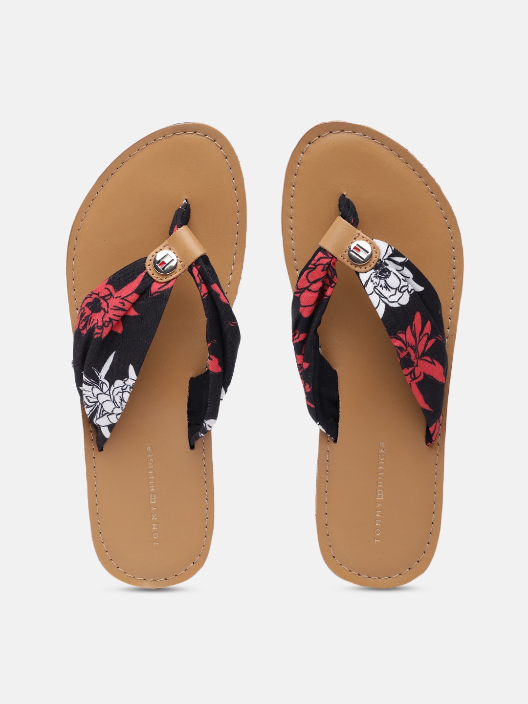 

Tommy Hilfiger Women Black Floral Print Beach Thong Flip-Flops
