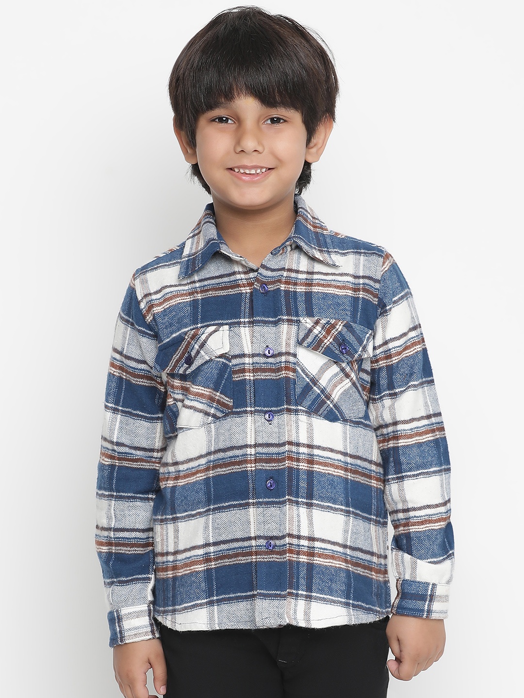 

Oxolloxo Boys Blue & White Comfort Tartan Checks Checked Casual Shirt