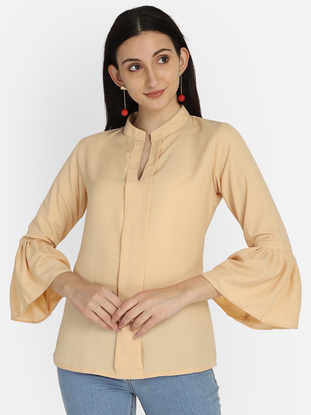 

Smarty Pants Cream-Coloured Mandarin Collar Tweed Top