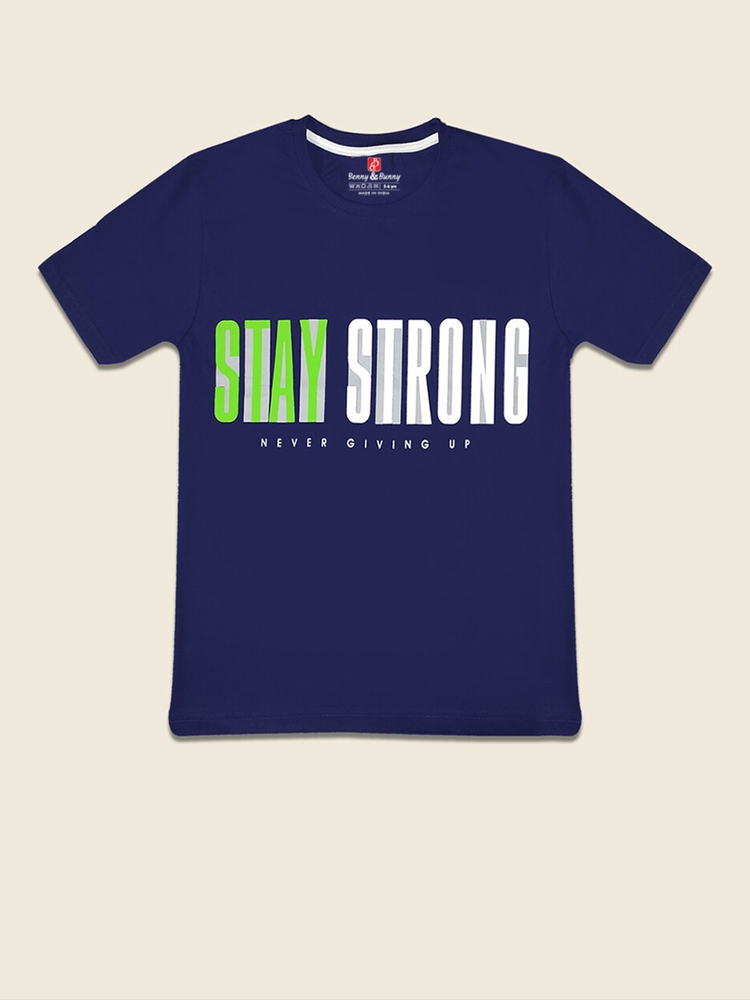 

Benny n Bunny Boys Navy Blue Typography Printed Pure Cotton T-shirt