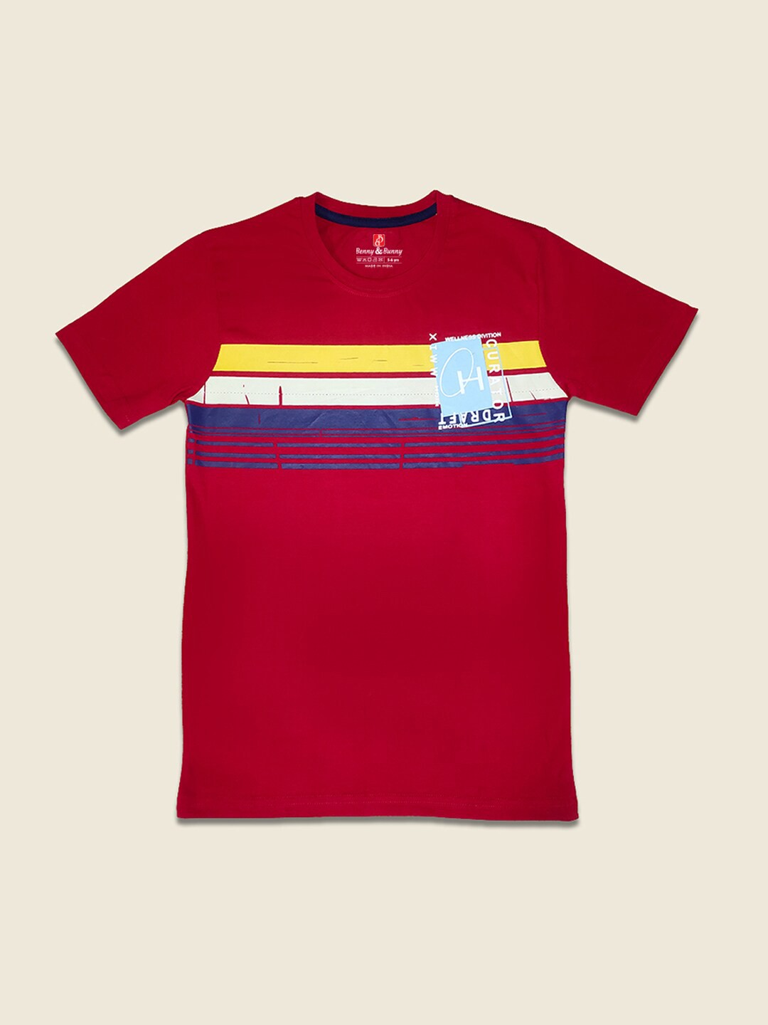

Benny n Bunny Boys Red Striped Pure Cotton T-shirt