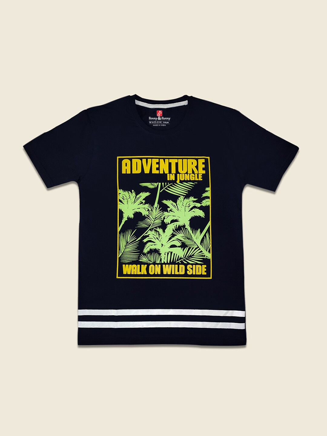 

Benny n Bunny Boys Black & Yellow Printed Pure Cotton T-shirt