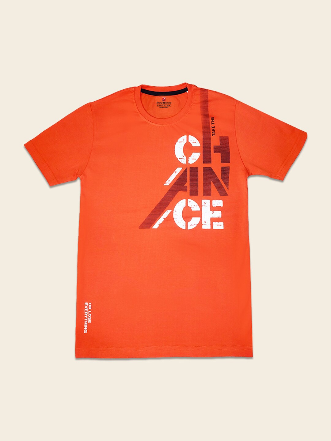 

Benny n Bunny Boys Orange Typography Printed Pure Cotton T-shirt