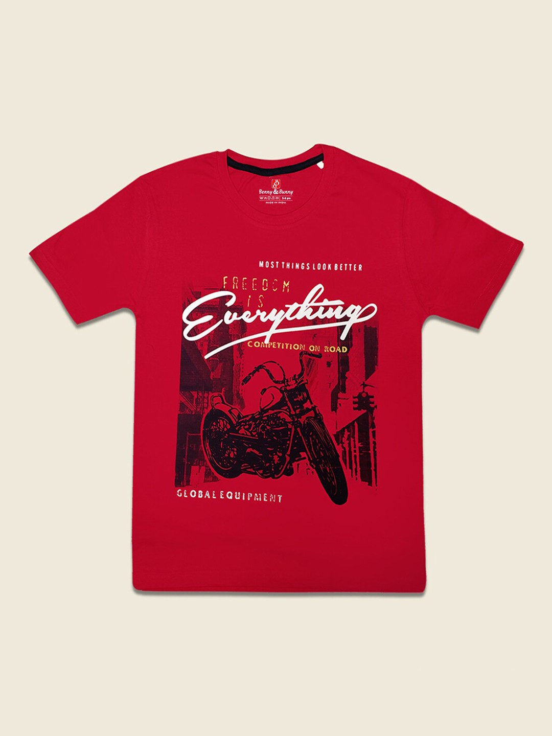 

Benny n Bunny Boys Red Biker Printed Pure Cotton T-shirt