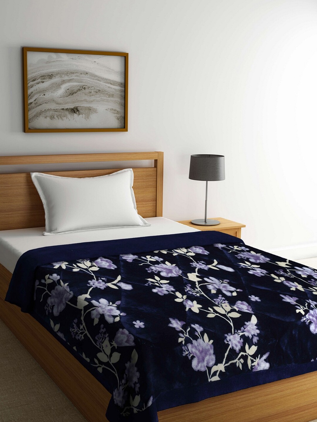 

KLOTTHE Blue & Violet Floral Heavy Winter Single Bed Quilt