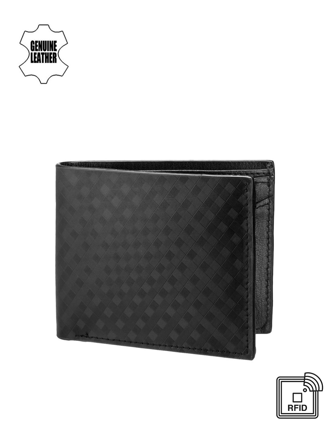 

Teakwood Leathers Men Black Self-Checked Genuine Leather Wallet
