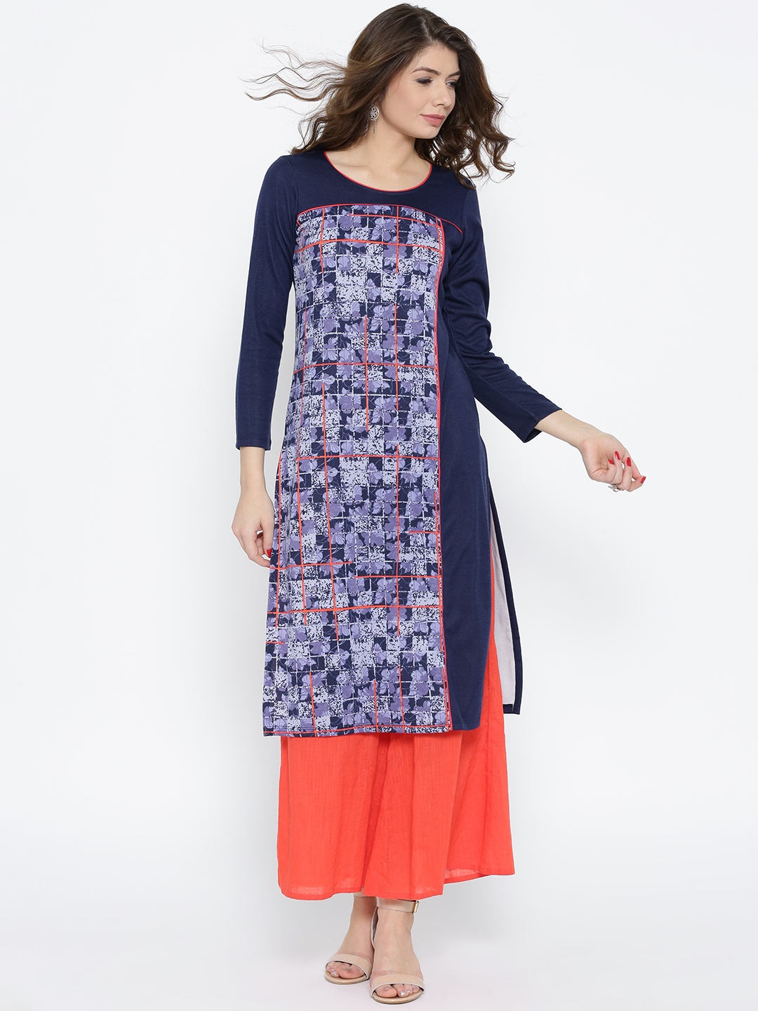 

AURELIA Women Blue Printed Straight Kurta