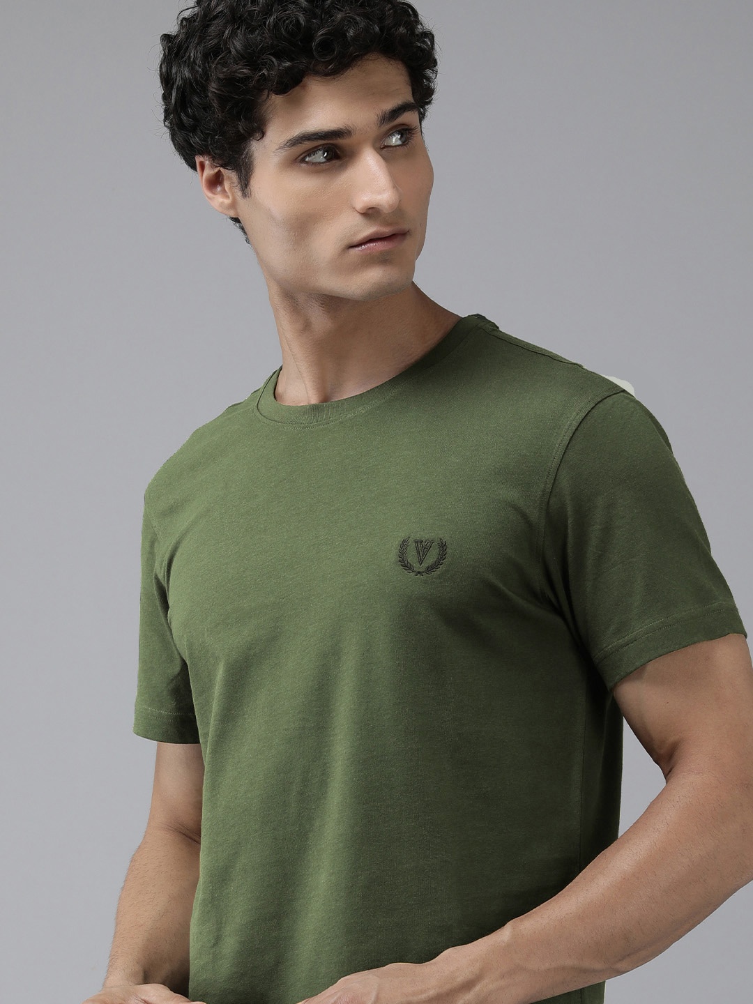 

Van Heusen Embroidered Round-Neck Pure Cotton T-shirt, Olive