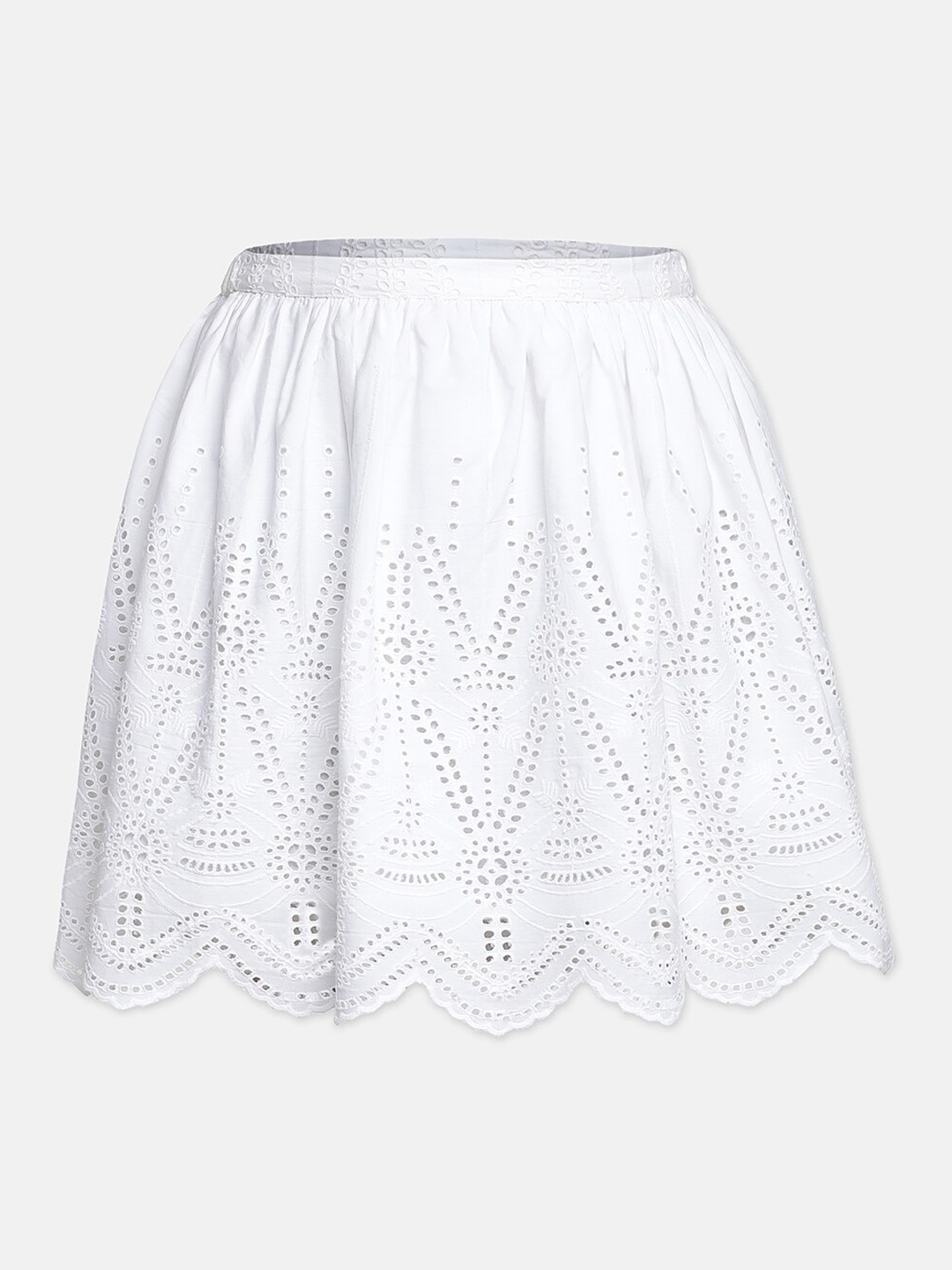 

Oxolloxo Girls White Embroidery Knee Length A-Line Skirt