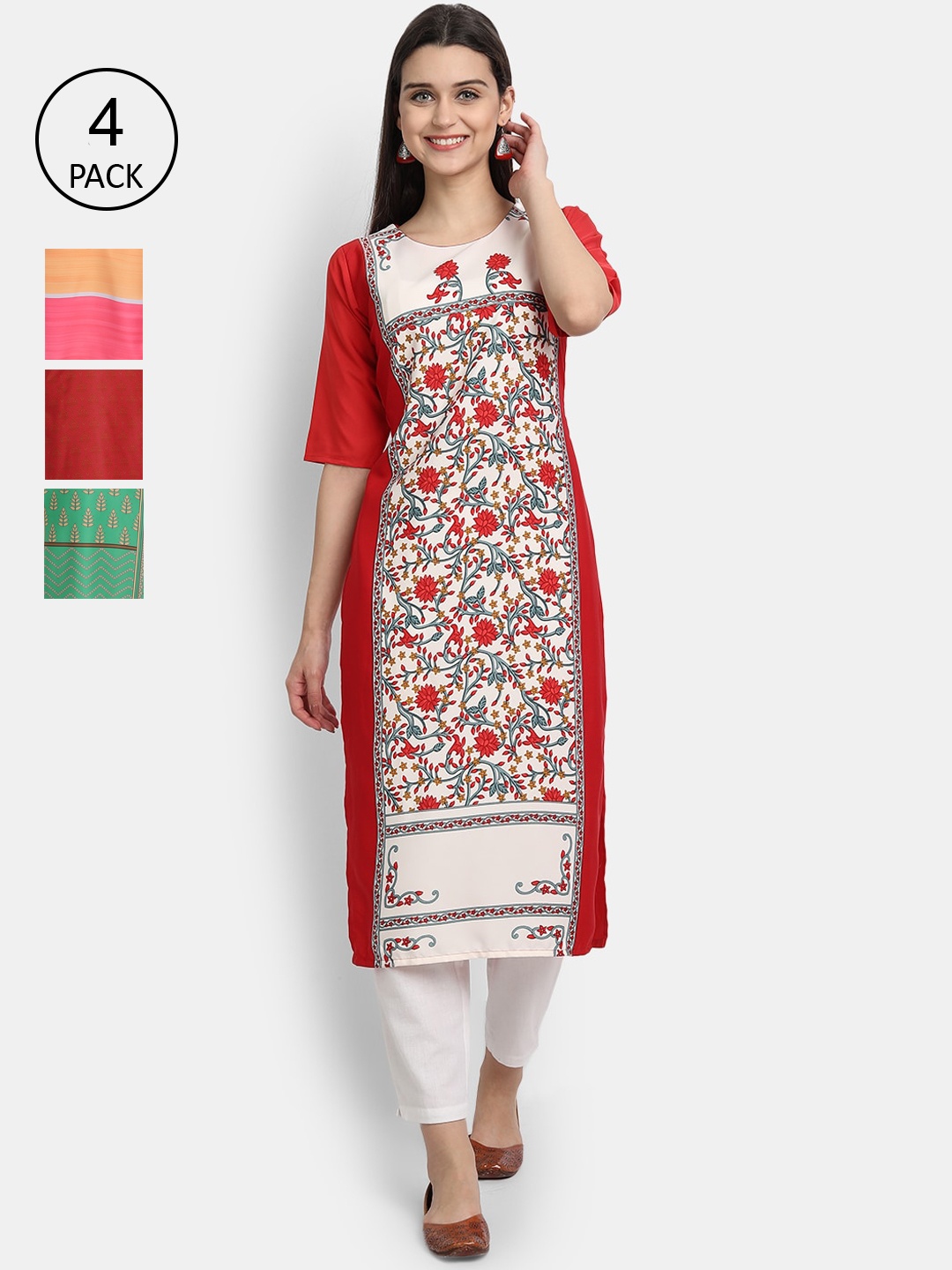 

1 Stop Fashion Women Pack of 4 Digital Print Straight Kurtas, Multi