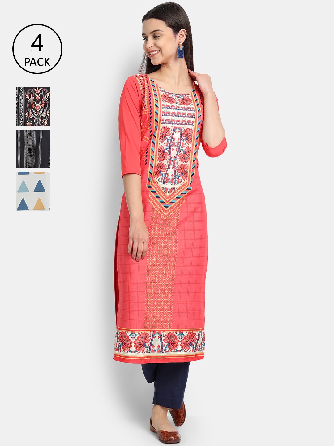 

1 Stop Fashion Women Pack of 4 Digital Print Straight Kurtas, Multi