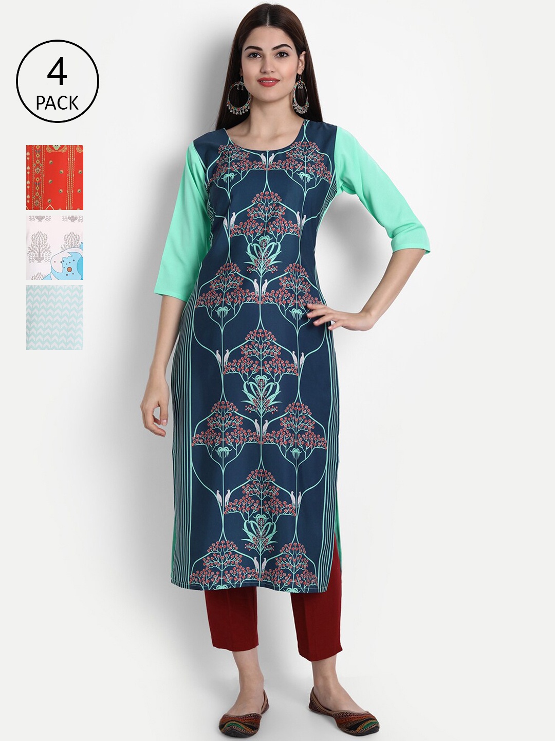 

1 Stop Fashion Women Pack of 4 Digital Print Straight Kurtas, Multi