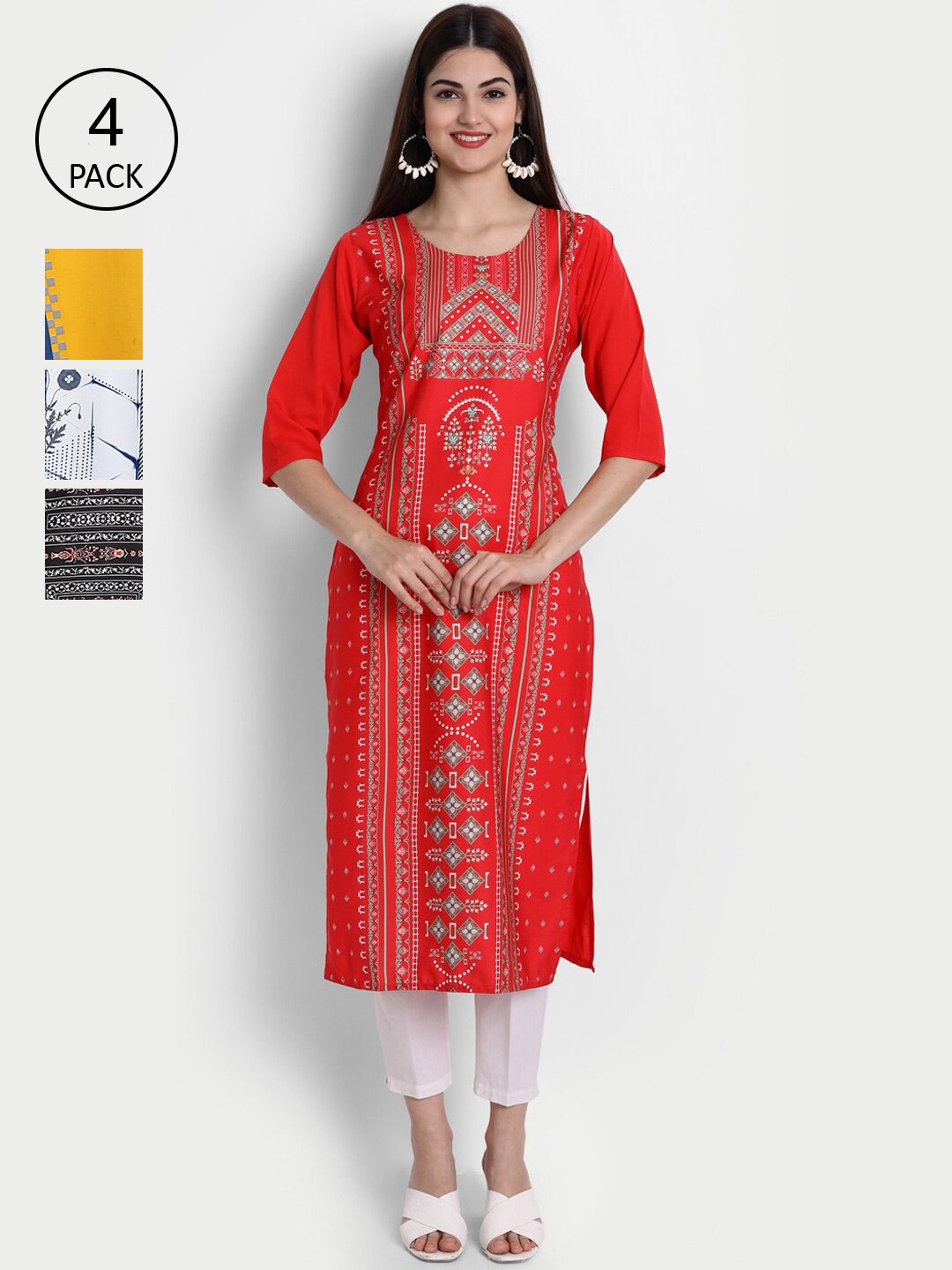

1 Stop Fashion Women Pack of 4 Digital Print Straight Kurtas, Multi