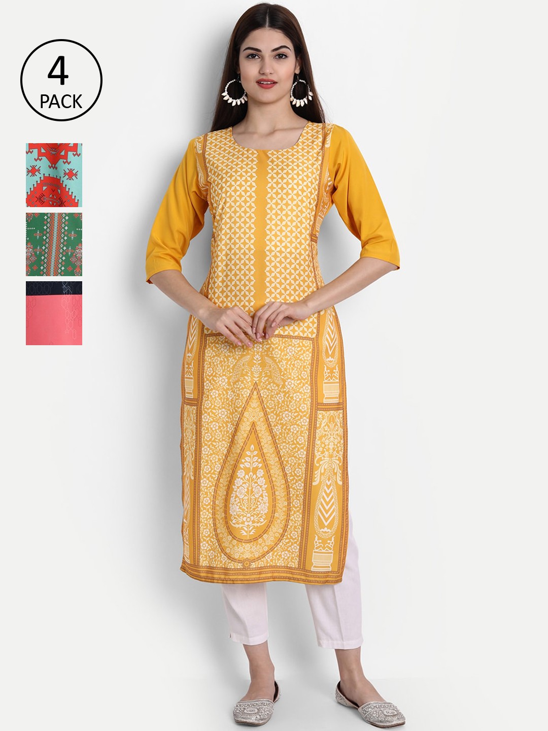 

1 Stop Fashion Women Pack of 4 Digital Print Straight Kurtas, Multi