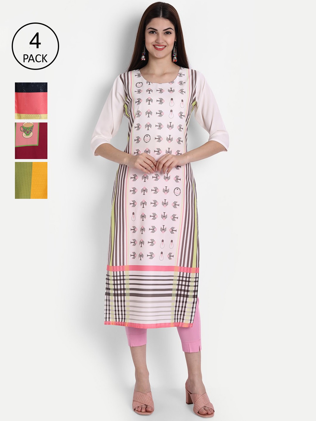 

1 Stop Fashion Women Pack of 4 Digital Print Straight Kurtas, Multi
