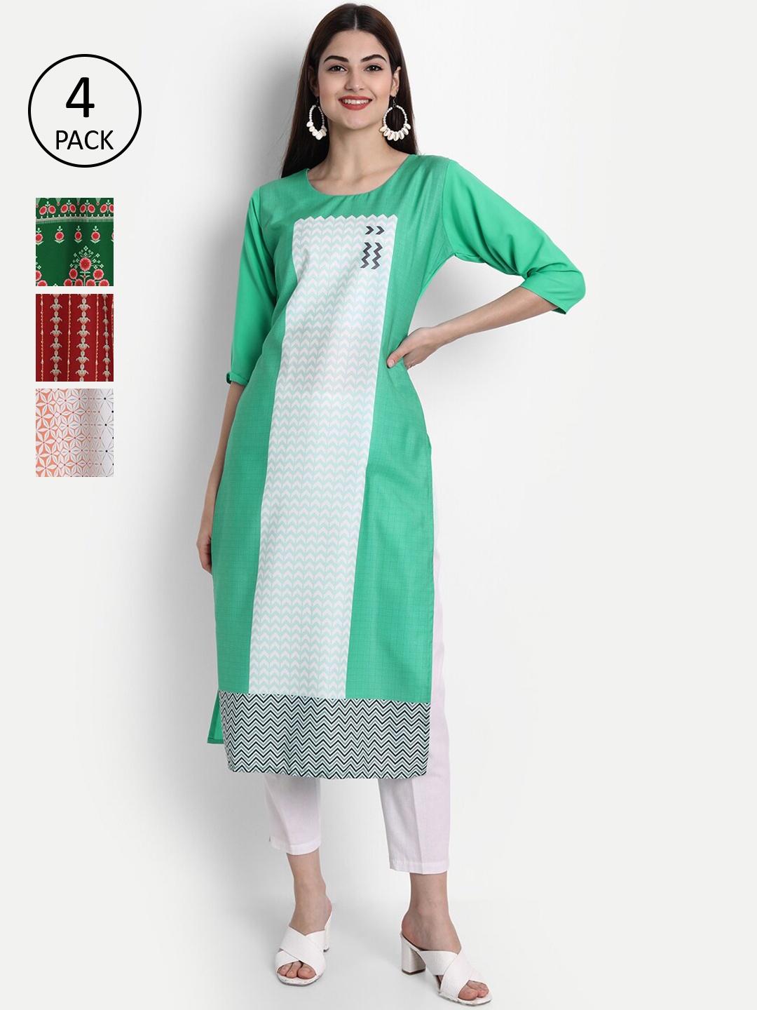 1 Stop Fashion Women Pack of 4 Digital Print Straight Kurtas, Multi