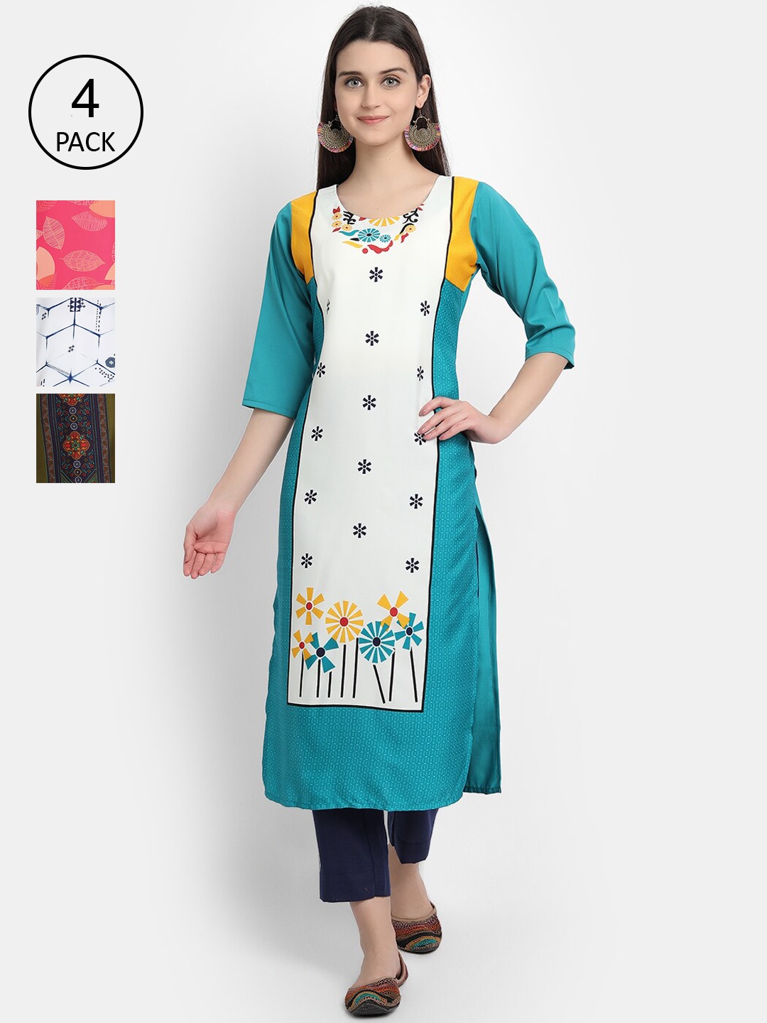 

1 Stop Fashion Women Pack of 4 Digital Print Straight Kurtas, Multi