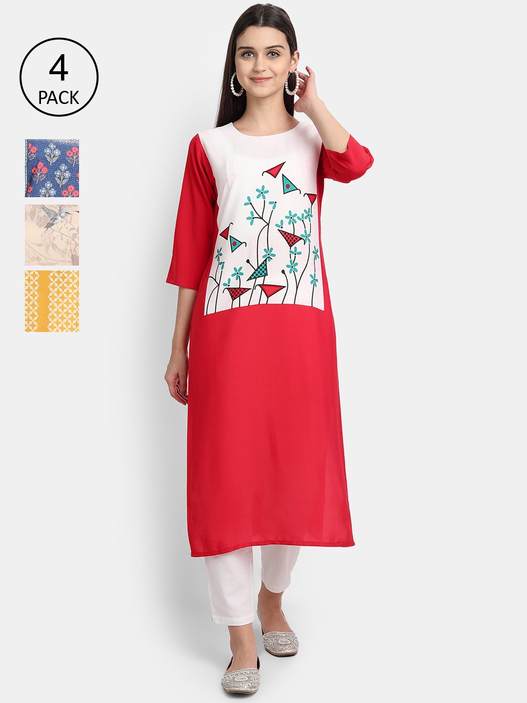 

1 Stop Fashion Women Pack of 4 Digital Print Straight Kurtas, Multi