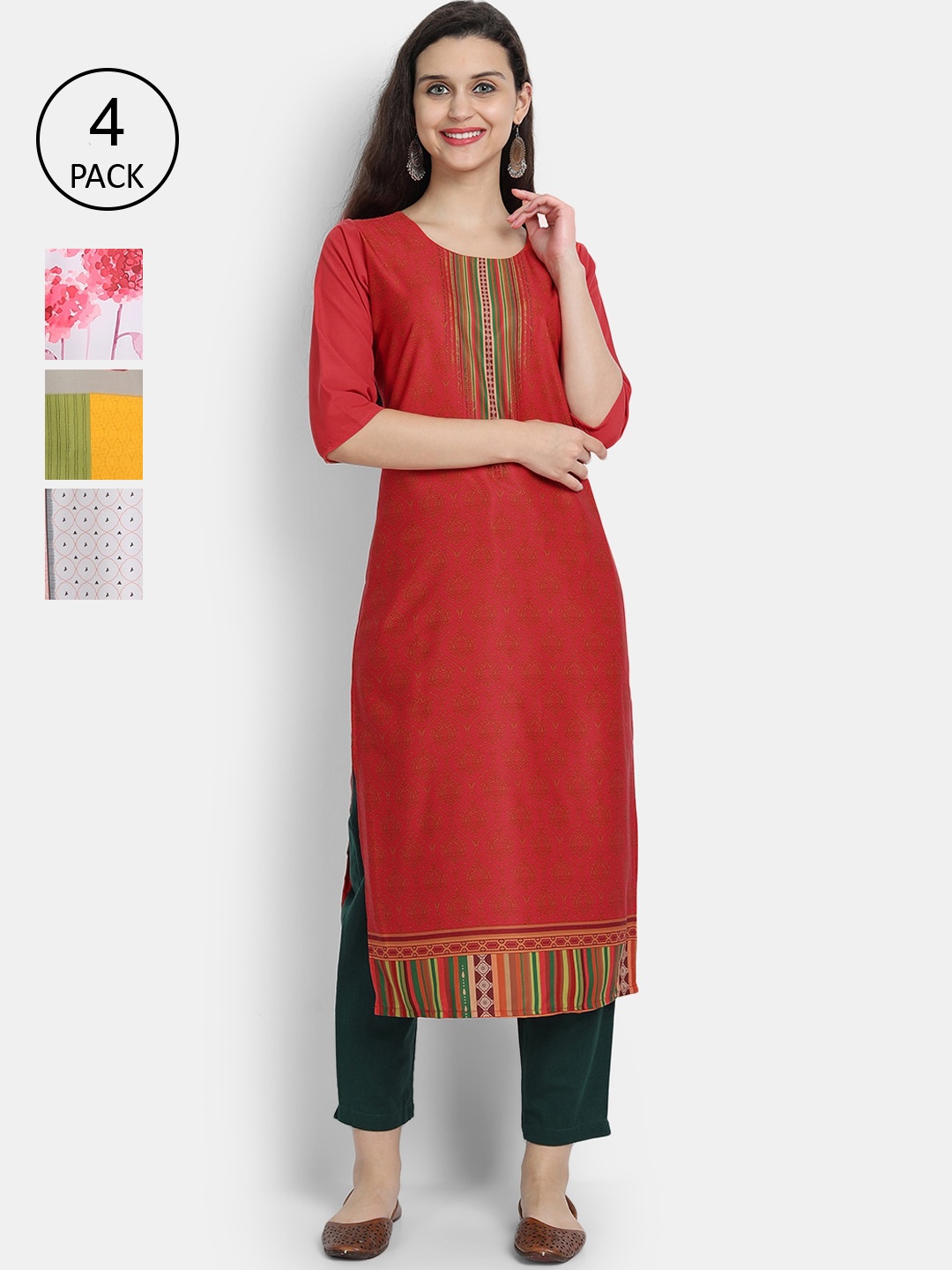 

1 Stop Fashion Women Pack of 4 Digital Print Straight Kurtas, Multi