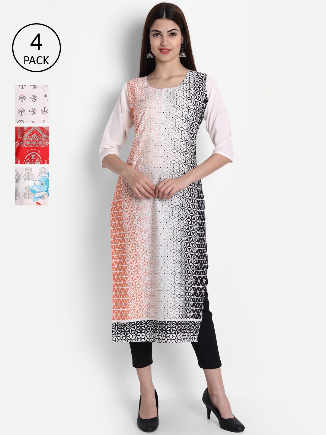 

1 Stop Fashion Women Pack of 4 Digital Print Straight Kurtas, Multi