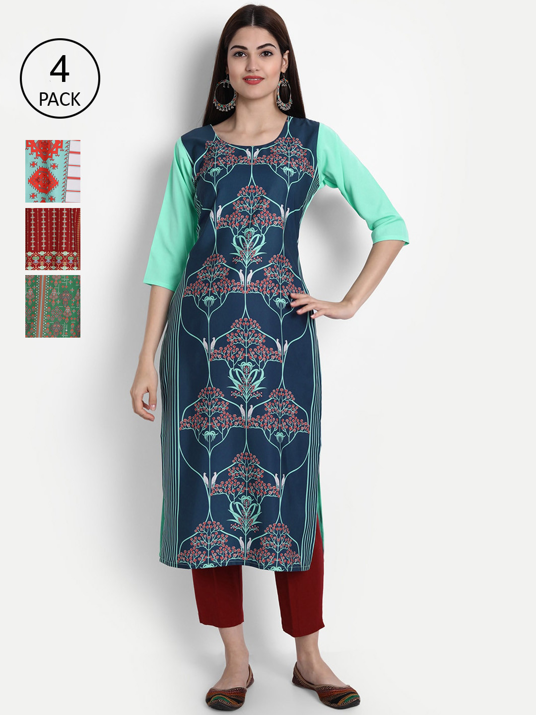 

1 Stop Fashion Women Pack of 4 Digital Print Straight Kurtas, Multi