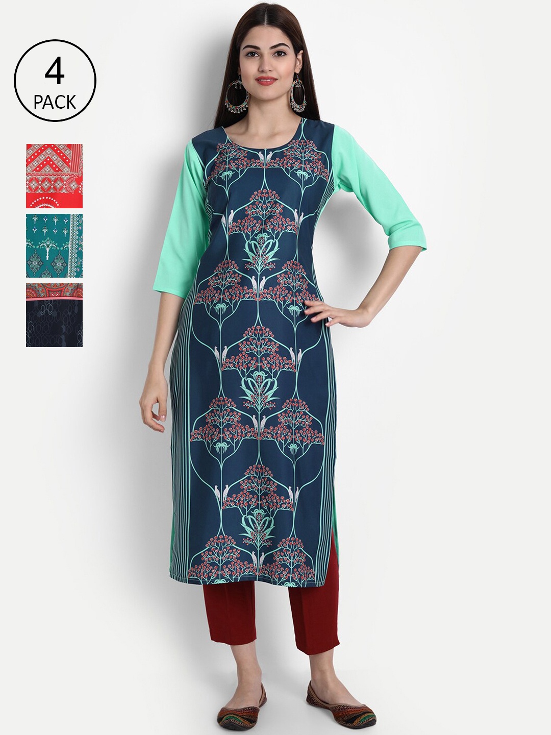 

1 Stop Fashion Women Pack of 4 Digital Print Straight Kurtas, Multi