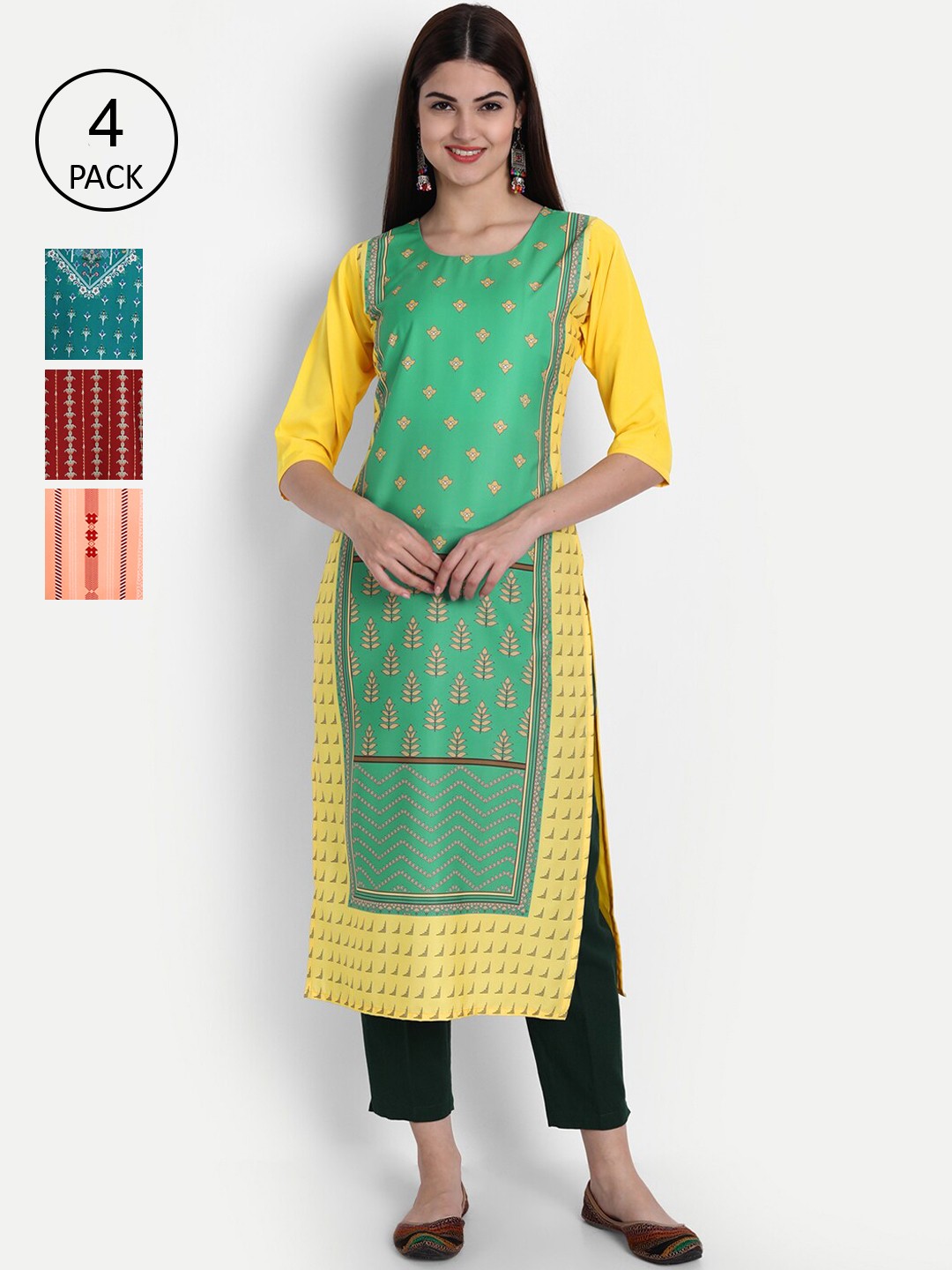 

1 Stop Fashion Women Pack of 4 Digital Print Straight Kurtas, Multi