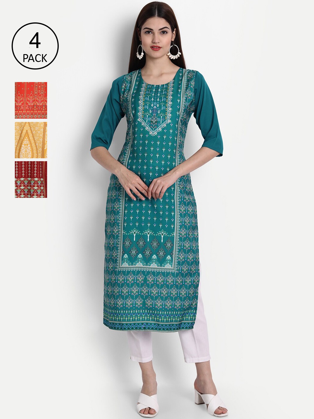 

1 Stop Fashion Women Pack of 4 Digital Print Straight Kurtas, Multi
