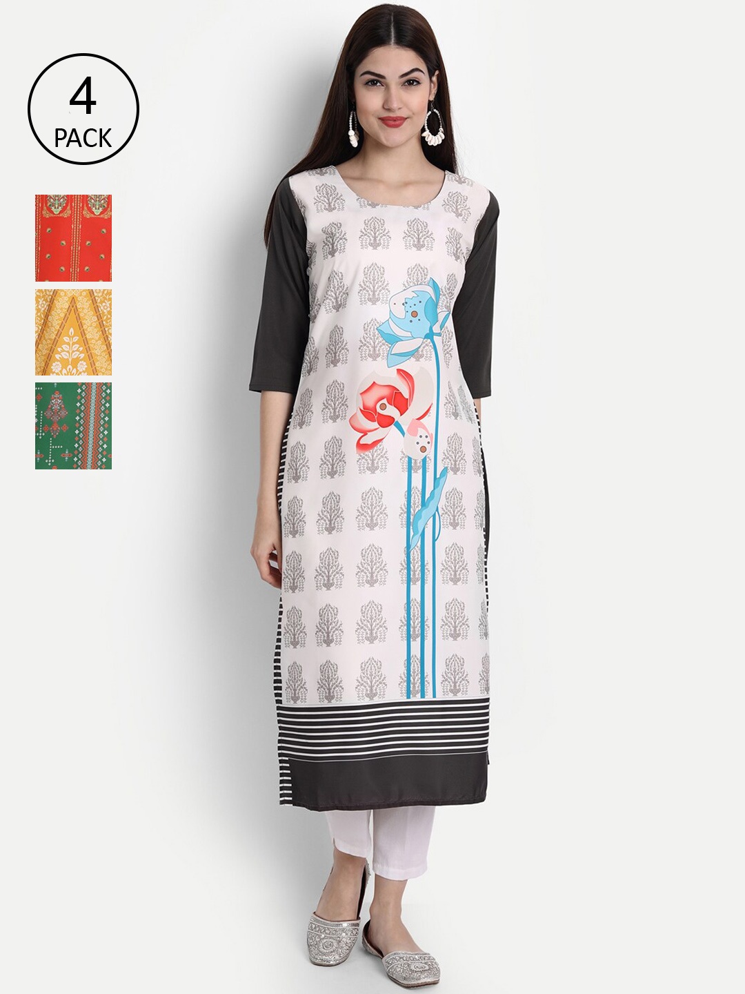 

1 Stop Fashion Women Pack of 4 Digital Print Straight Kurtas, Multi