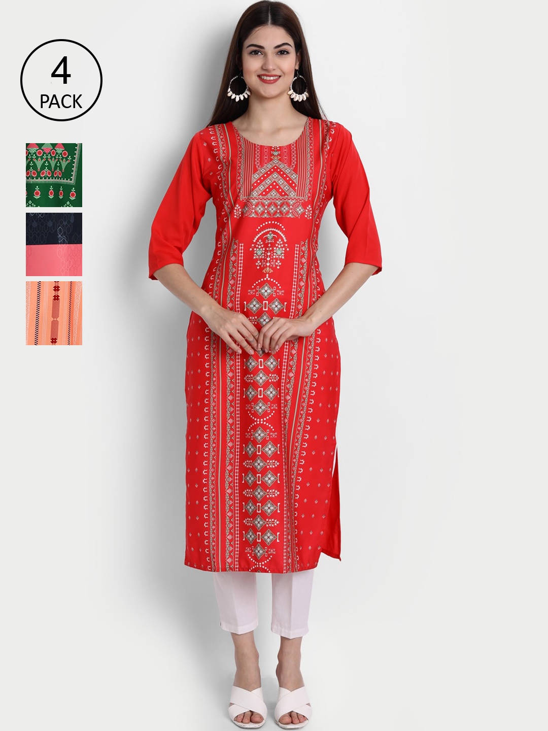 

1 Stop Fashion Women Pack of 4 Digital Print Straight Kurtas, Multi