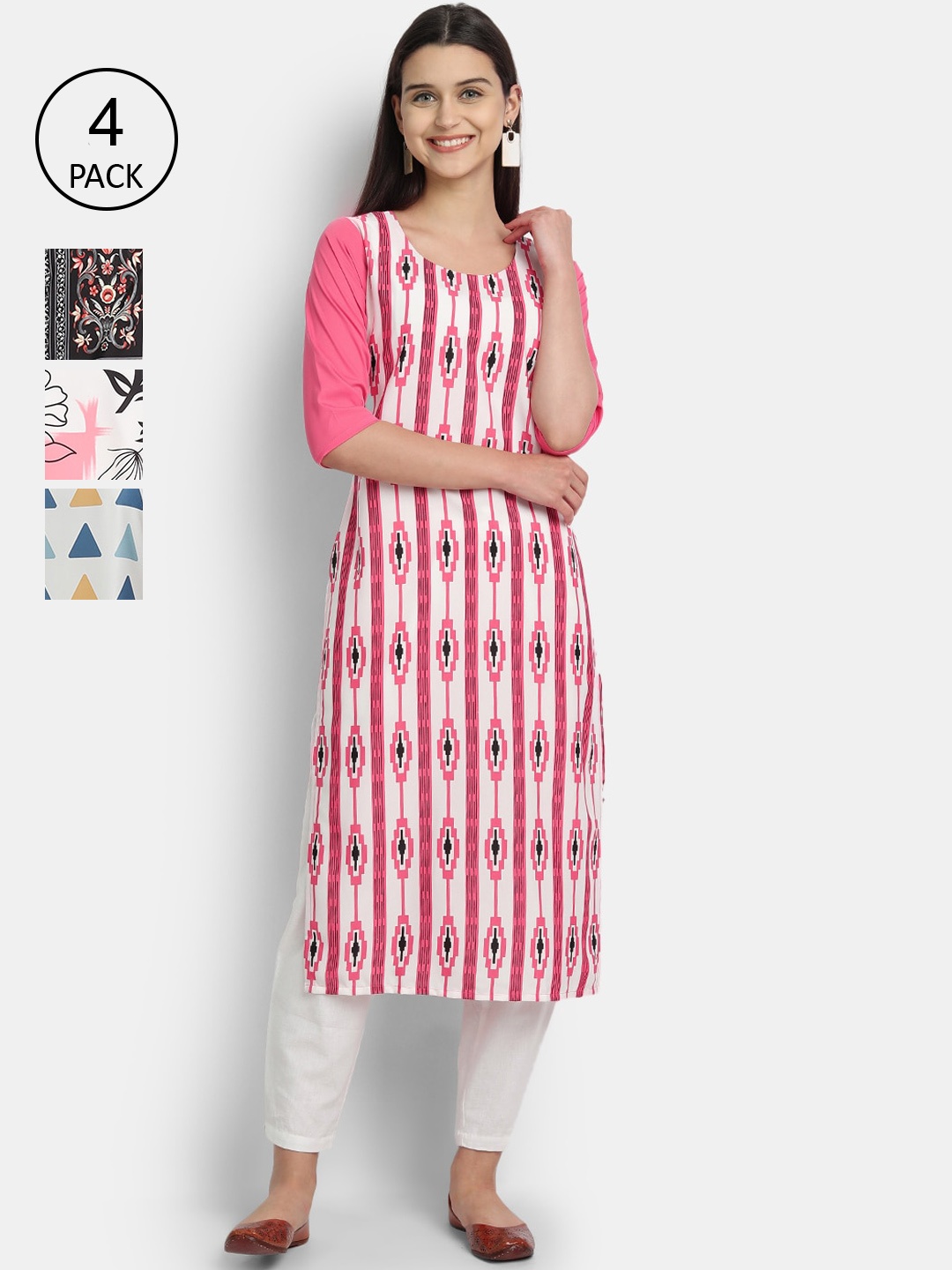 

1 Stop Fashion Women Pack of 4 Digital Print Straight Kurtas, Multi