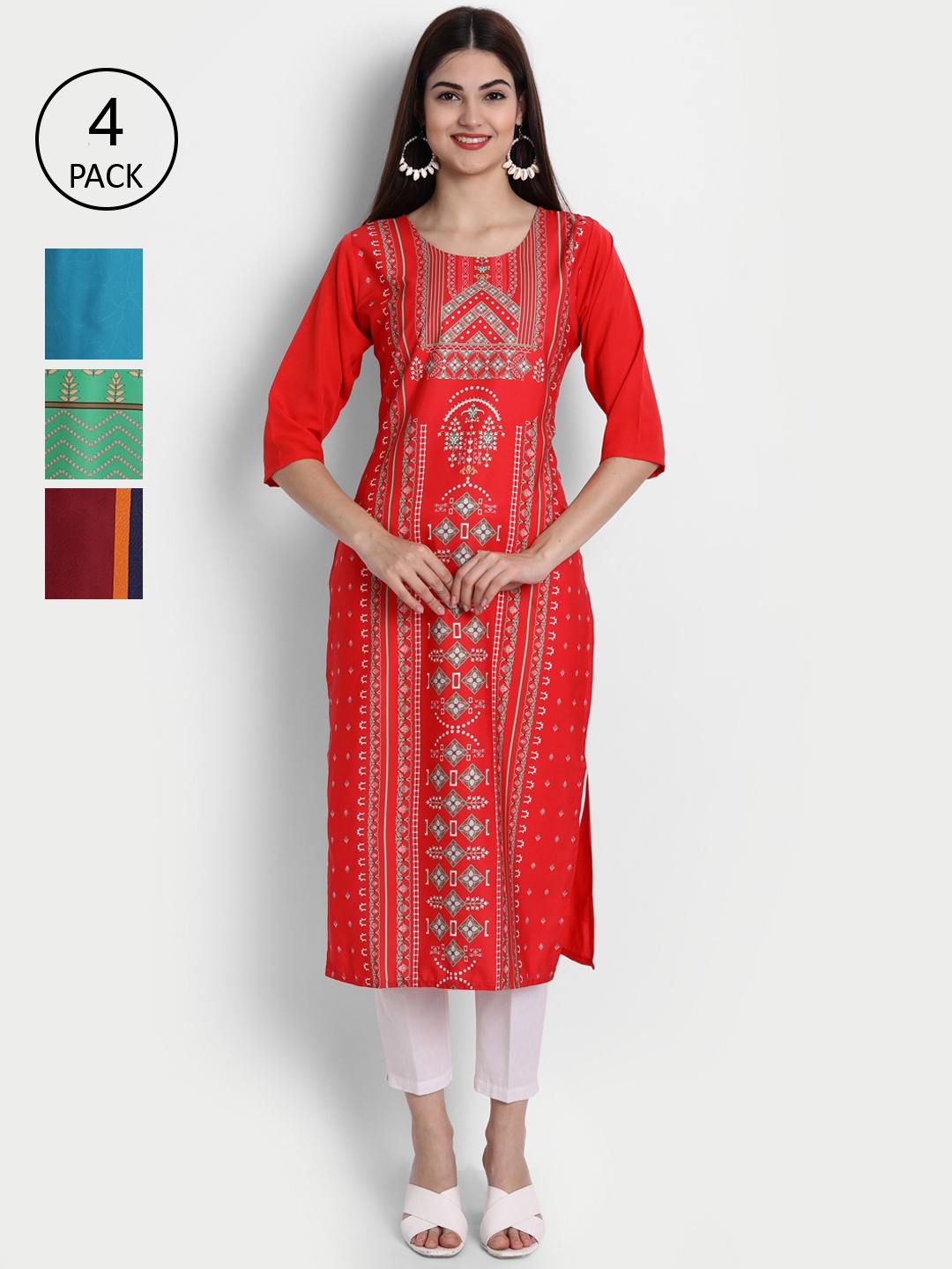 

1 Stop Fashion Women Pack of 4 Digital Print Straight Kurtas, Multi