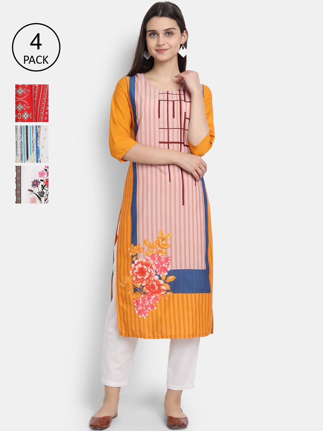 

1 Stop Fashion Women Pack of 4 Digital Print Straight Kurtas, Multi
