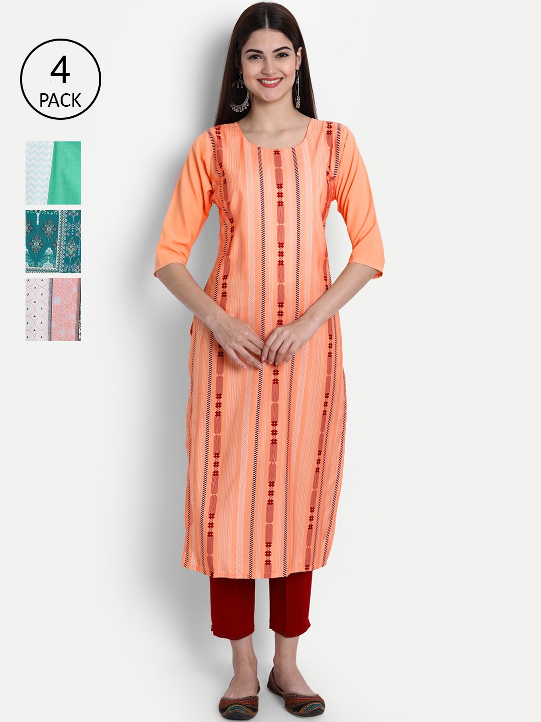 

1 Stop Fashion Women Pack of 4 Digital Print Straight Kurtas, Multi