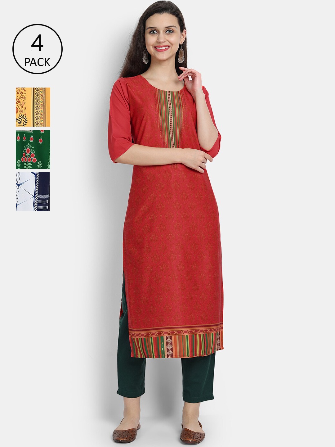 

1 Stop Fashion Women Pack of 4 Digital Print Straight Kurtas, Multi