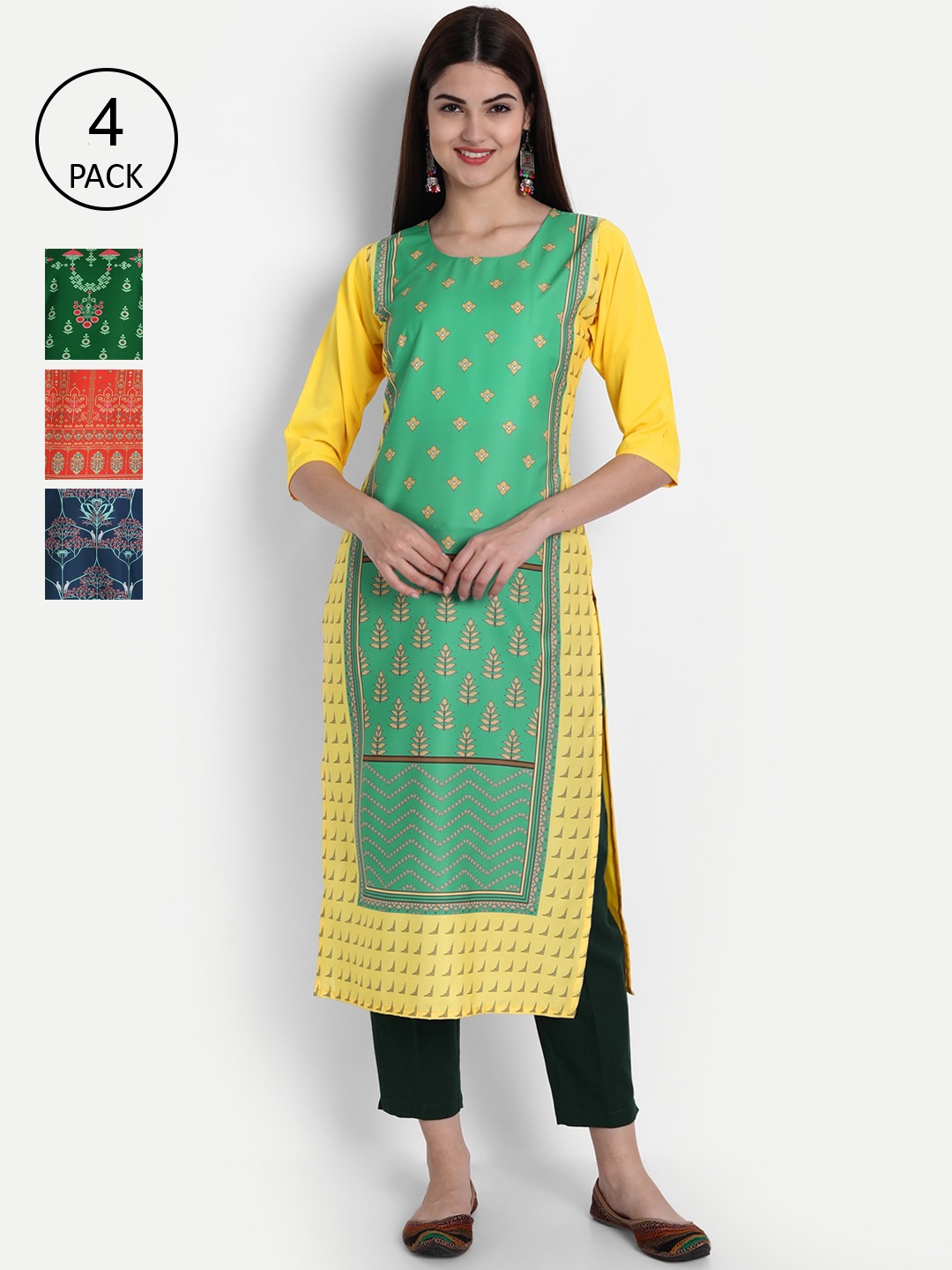 

1 Stop Fashion Women Pack of 4 Digital Print Straight Kurtas, Multi