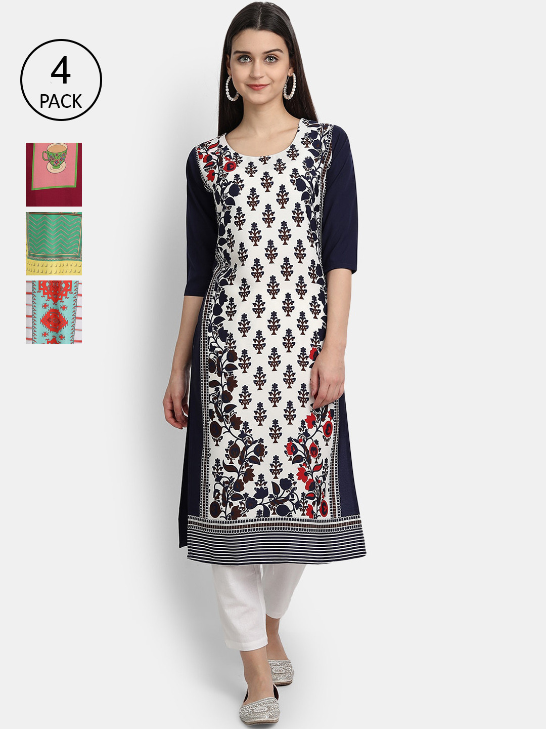 

1 Stop Fashion Women Pack of 4 Digital Print Straight Kurtas, Multi
