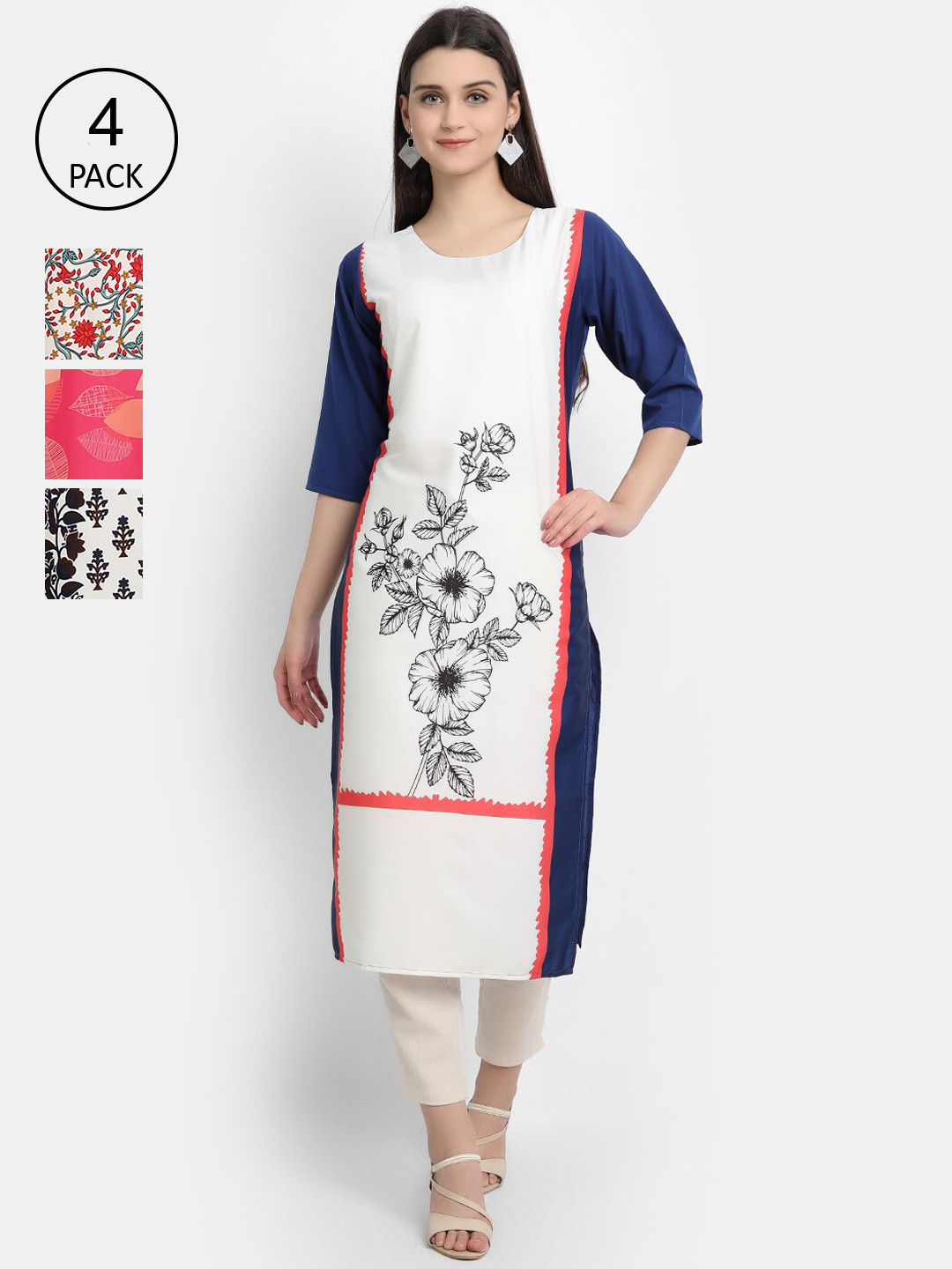 

1 Stop Fashion Women Pack of 4 Digital Print Straight Kurtas, Multi