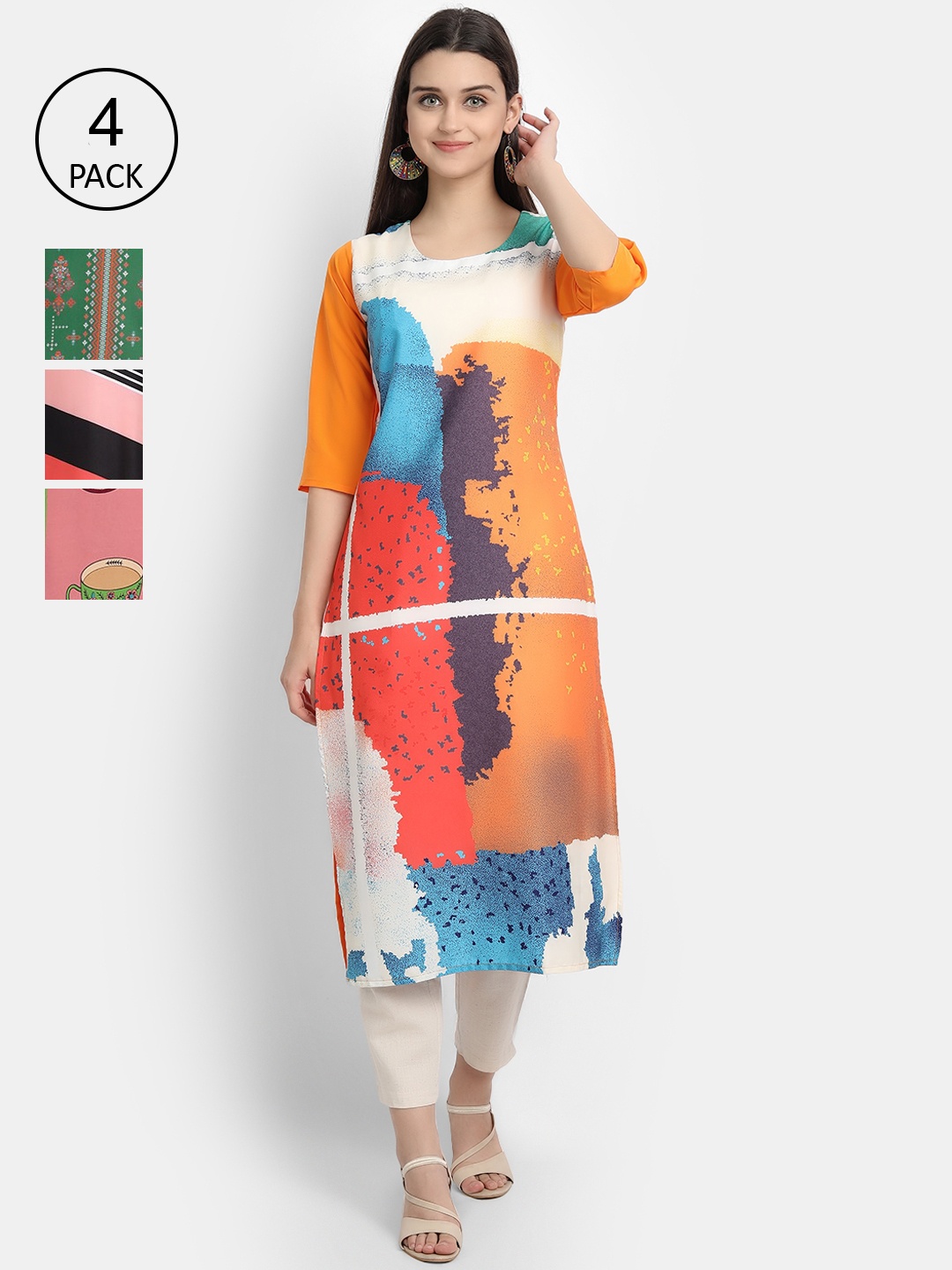 

1 Stop Fashion Women Pack of 4 Digital Print Straight Kurtas, Multi