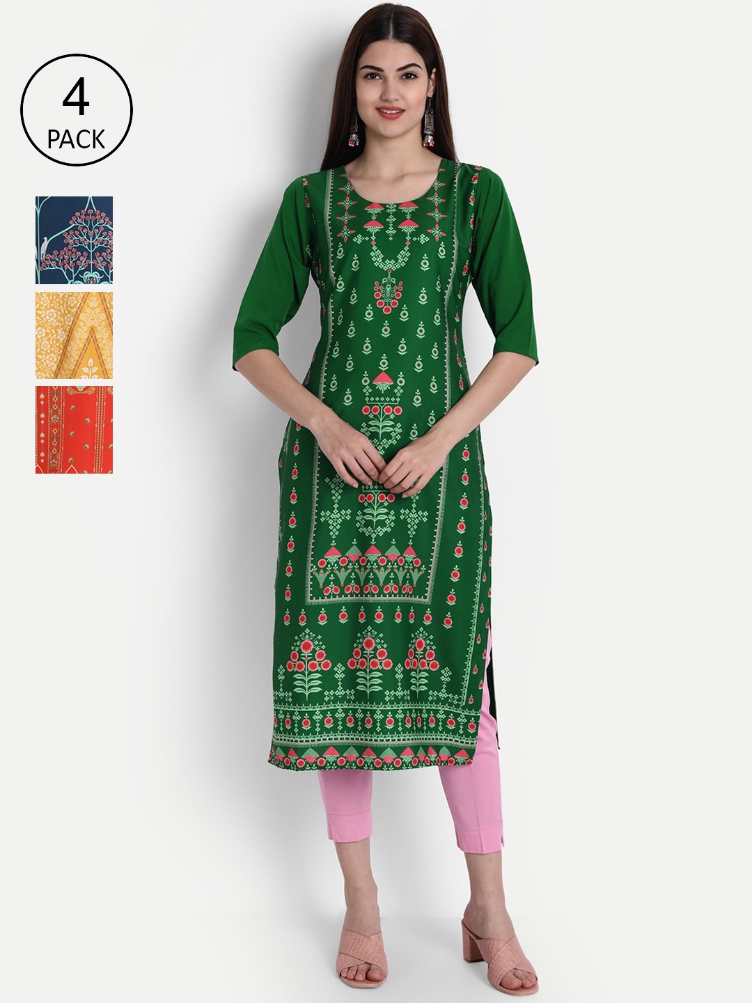 

1 Stop Fashion Women Pack of 4 Digital Print Straight Kurtas, Multi